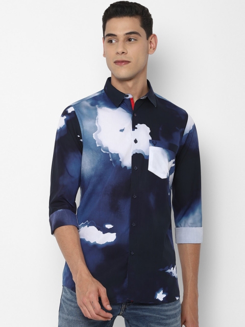 

Allen Solly Men Navy Blue Slim Fit Opaque Printed Cotton Casual Shirt