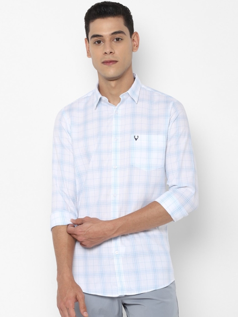 

Allen Solly Men White & Blue Slim Fit Opaque Checked Pure Cotton Casual Shirt
