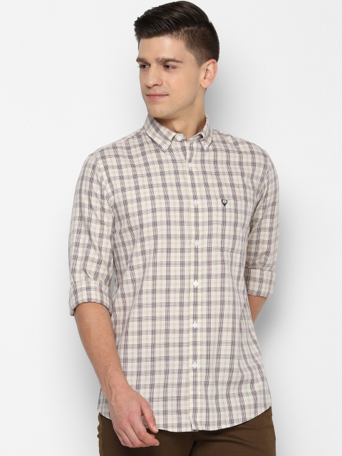 

Allen Solly Men Beige Slim Fit Opaque Checked Pure Cotton Casual Shirt