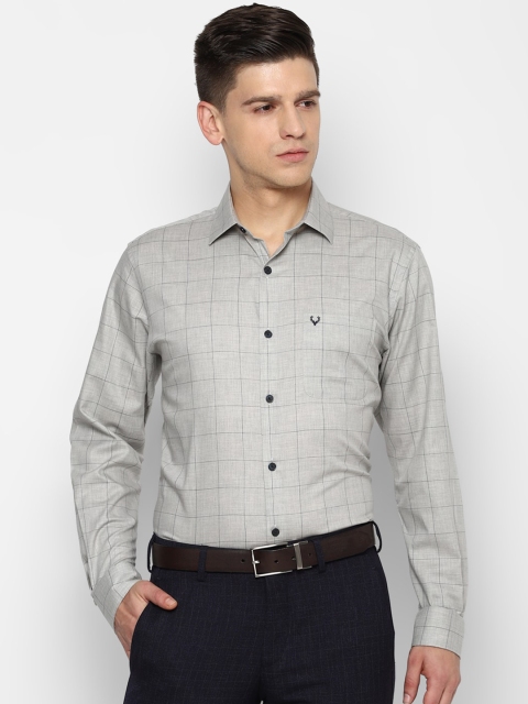 

Allen Solly Men Grey Pure Cotton Slim Fit Windowpane Checks Opaque Checked Formal Shirt
