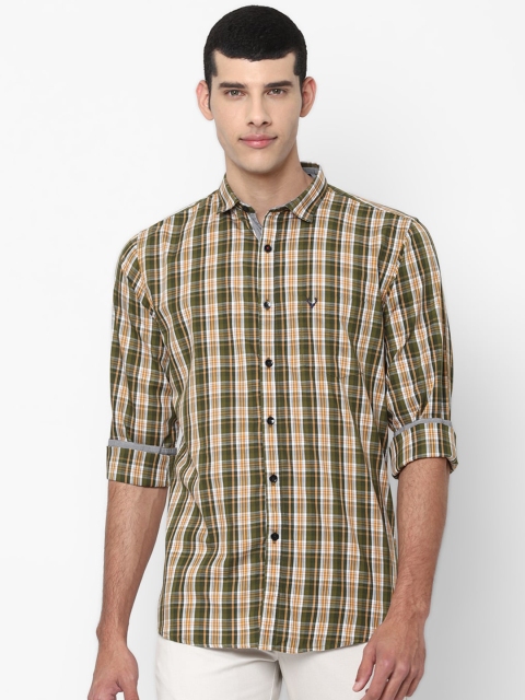 

Allen Solly Men Olive Green & Yellow Slim Fit Opaque Checked Pure Cotton Casual Shirt