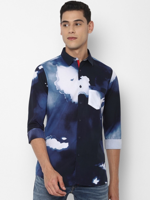 

Allen Solly Men Navy Blue & White Slim Fit Opaque Abstract Print Pure Cotton Casual Shirt