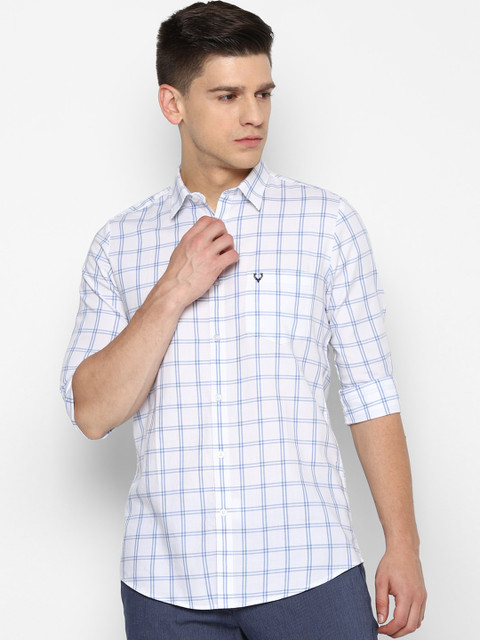 

Allen Solly Men White & Blue Pure Cotton Slim Fit Opaque Checked Casual Shirt