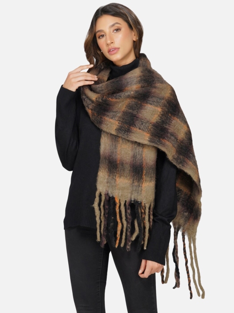 

FABNEST Women Brown & Yellow Checked Scarf