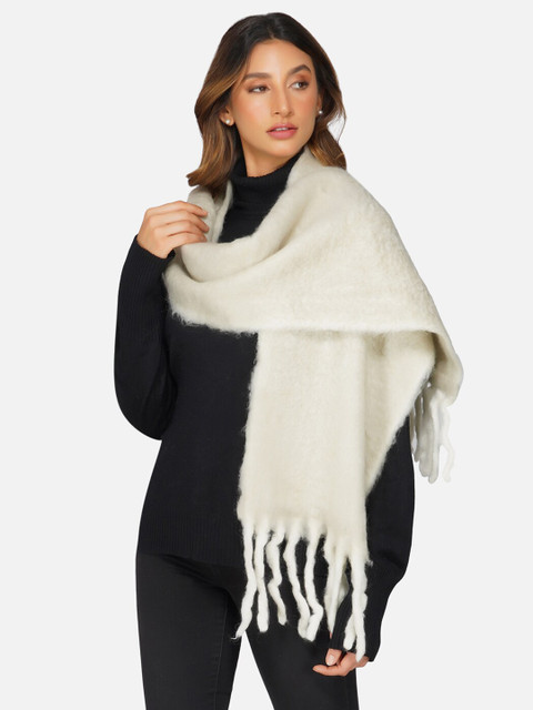 

FABNEST Women Off White Solid Winter Woolen Scarves
