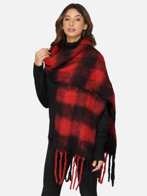 

FABNEST Women Red & Black Wool Checked Scarf