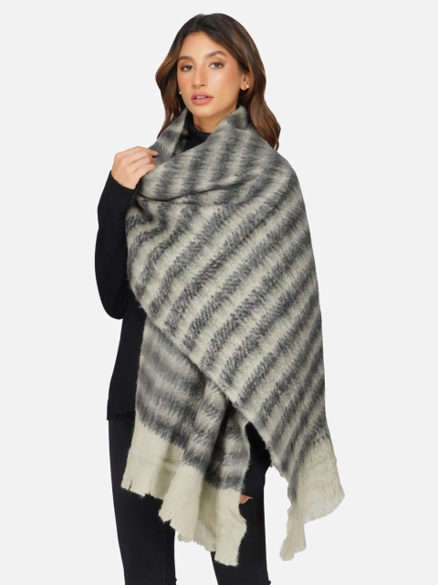 

FABNEST Women Grey Striped Scarf