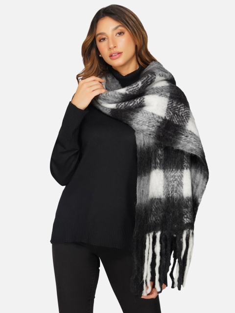 

FABNEST Women White & Black Checked Winter Woolen Scarves