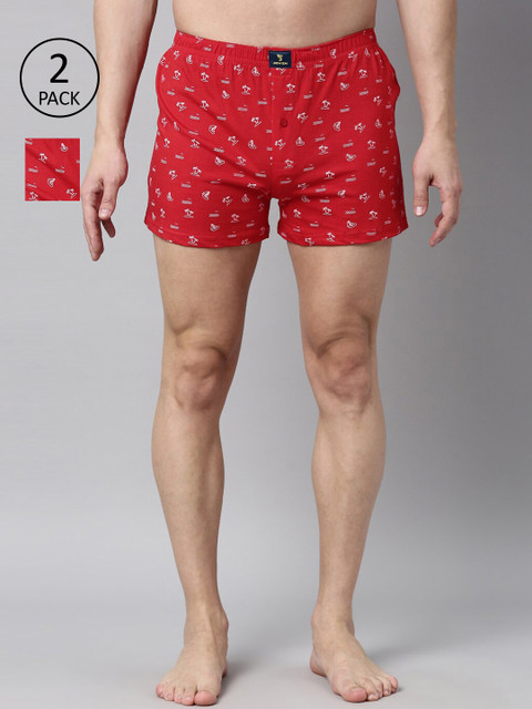 

Joven Men Pack Of 2 Red & White Nautical Printed Pure Cotton Knitted Boxers JB2K-BC