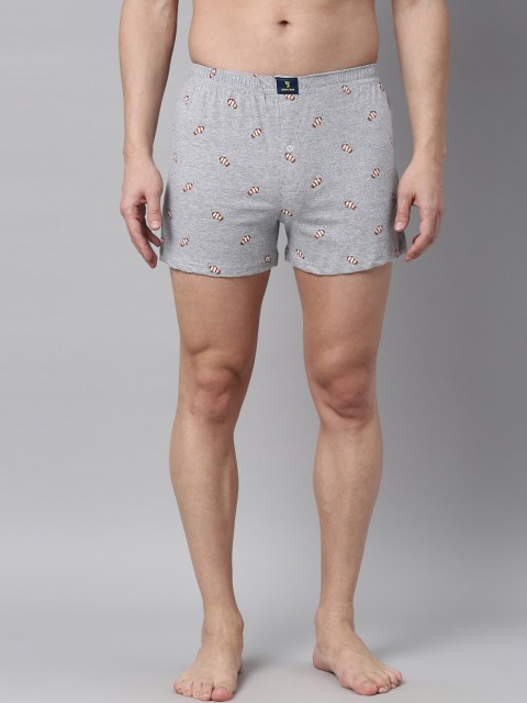 

Joven Men Pack Of 2 Grey Melange & White Printed Pure Cotton Boxers