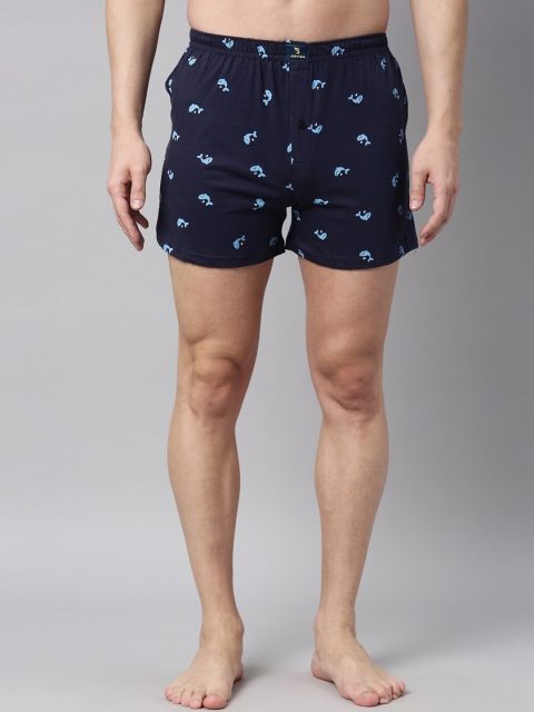 

Joven Men Pack Of 2 Navy Blue & Blue Printed Pure Cotton Boxers