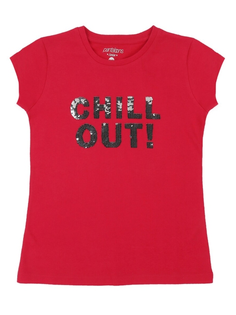 

Pantaloons Junior Girls Fuchsia Pink & Black Typography Pure Cotton T-shirt