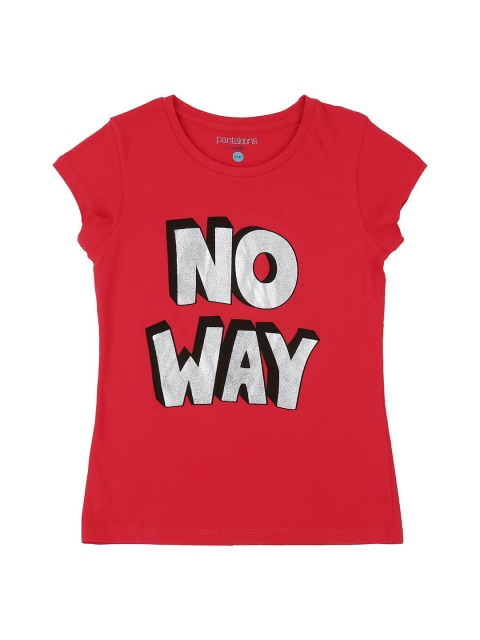 

Pantaloons Junior Girls Coral Typography Printed Applique T-shirt