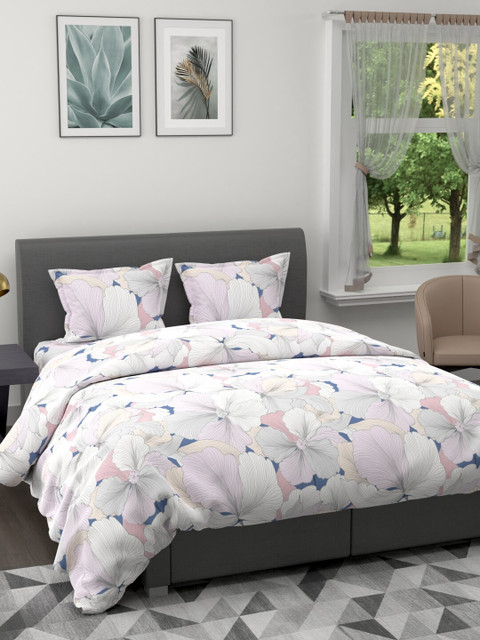 

BIANCA White & Grey Set of 4 Printed Microfiber AC Room 150 GSM Double Bed Comforter