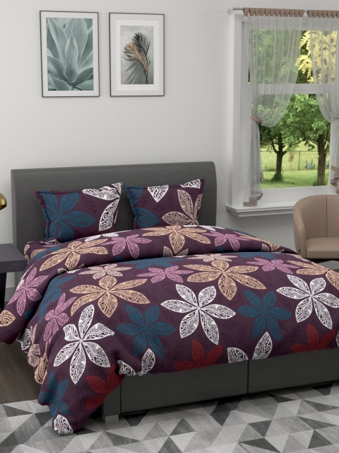 

BIANCA Set of 4 Purple Floral AC Comforter & Bedsheet with 2 Pillow Covers