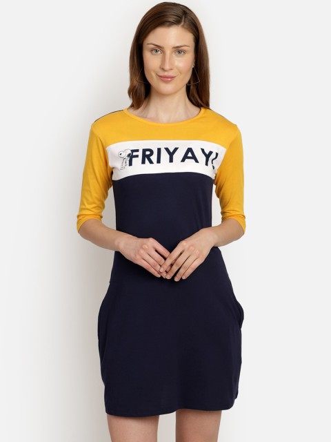 

Free Authority Black & Mustard Yellow Peanuts Printed T-shirt Dress