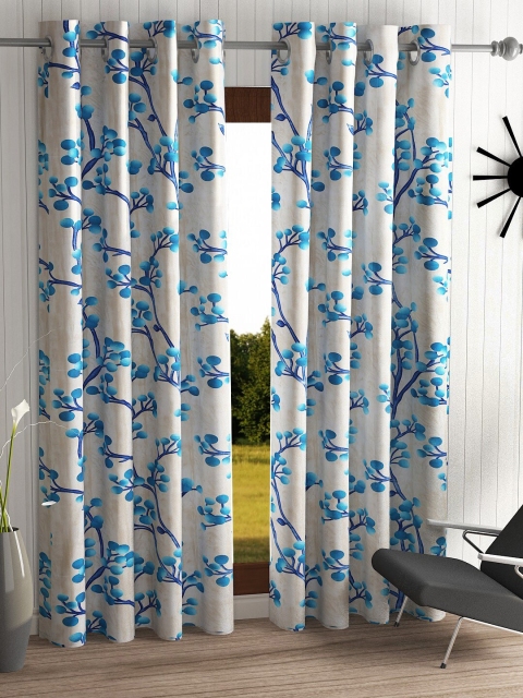 

Home Sizzler Set Of 2 Blue Floral Printed Single Long Door Curtain
