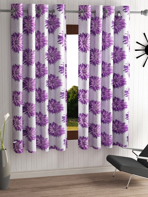 

Home Sizzler White & Purple Set of 2 Floral Window Curtains