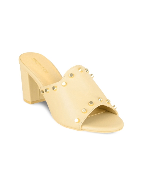 

SHUZ TOUCH Beige Studded Block Mules