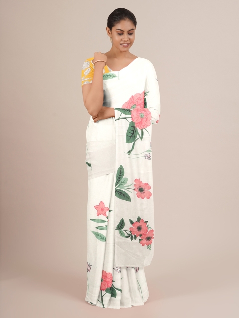 

Pothys White & Pink Floral Saree