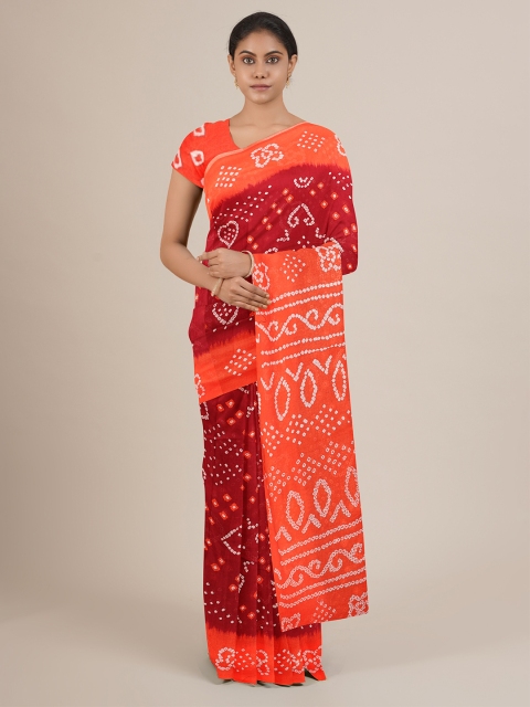 

Pothys Maroon & Orange Bandhani Saree