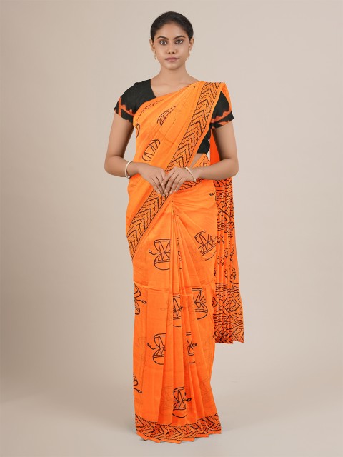 

Pothys Orange & Black Ethnic Motifs Saree