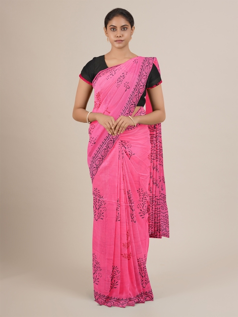

Pothys Pink & Black Floral Printed Saree