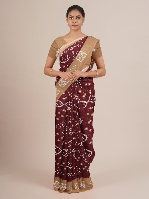 

Pothys Brown & Tan Bandhani Saree