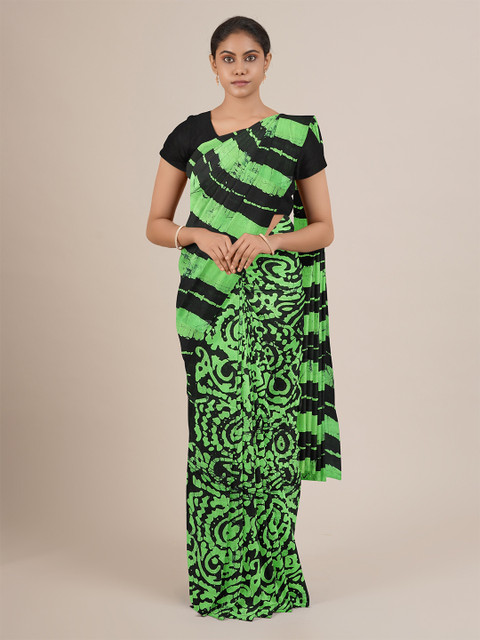 

Pothys Green & Black Printed Cotton Blend Saree