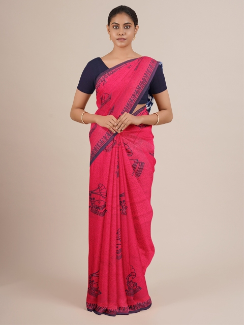 

Pothys Magenta & Navy Blue Printed Saree