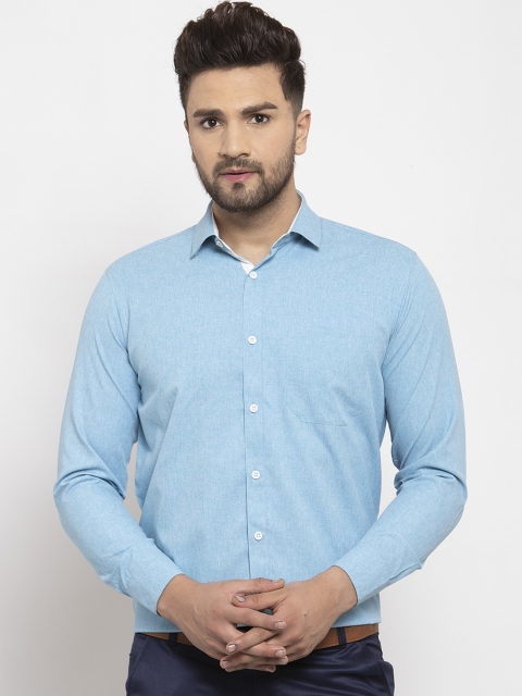 

JAINISH Men Blue Smart Opaque Pure Cotton Formal Shirt
