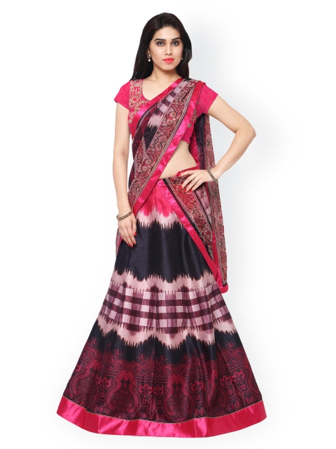 Saree mall Pink & Black Printed Semi-Stitched Lehenga Choli with Dupatta available at myntra for Rs.4517
