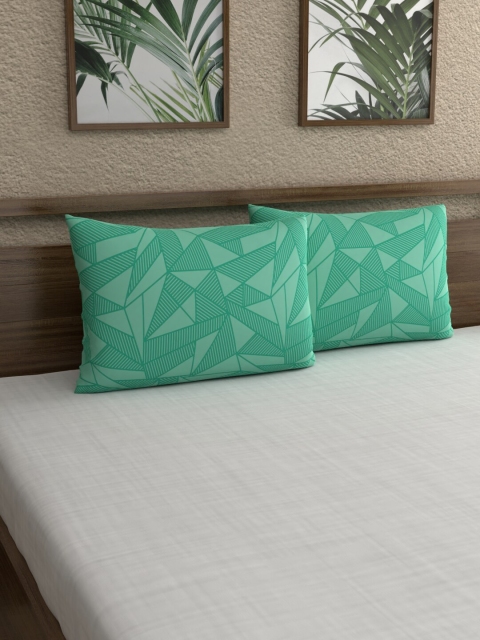 

Home Ecstasy Set Of 2 Green Printed 140 TC Cotton Pillow Covers