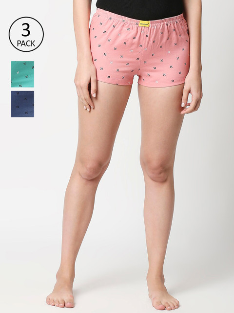 

Bewakoof Women Pack Of 3 Pure Cotton Printed Boxer, Pink