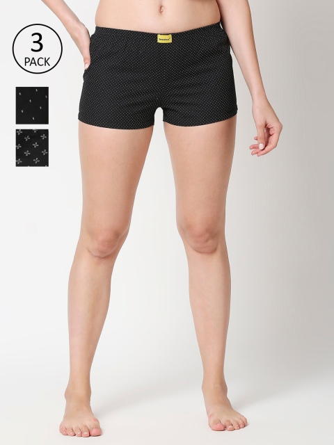 

Bewakoof Women Black & White 3 Printed Cotton Lounge Shorts