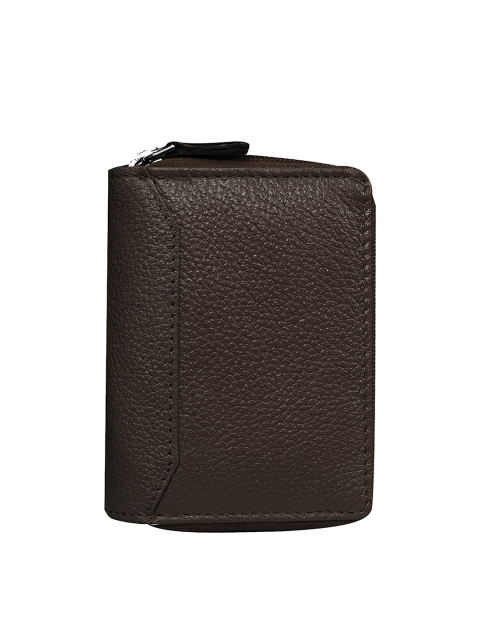 

ABYS Unisex Coffee Brown Textured Leather Zip Around Wallet