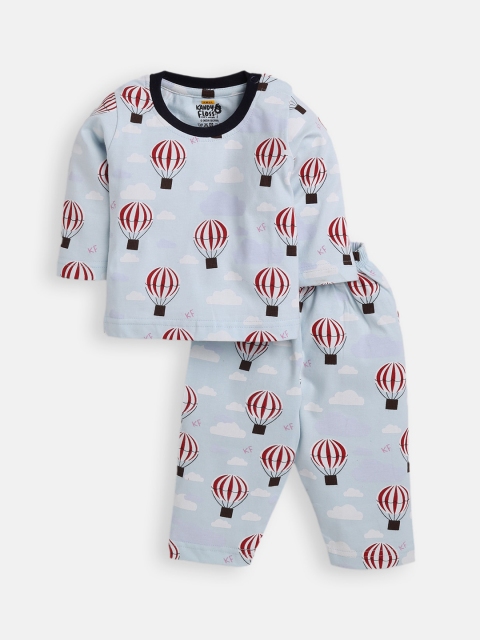 

AMUL Kandyfloss Kids Blue & Red Graphic Printed Pure Cotton Night Suit
