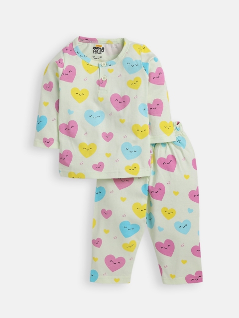 

AMUL Kandyfloss Unisex Kids Green & Pink Printed Night suit