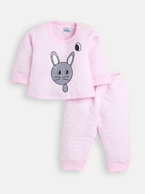 

AMUL Kandyfloss Infants Kids Pink & Grey Printed Night suit