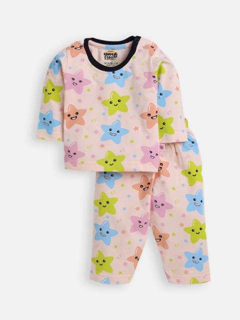 

AMUL Kandyfloss Kids Orange & Blue Graphic Printed Pure Cotton Night Suit