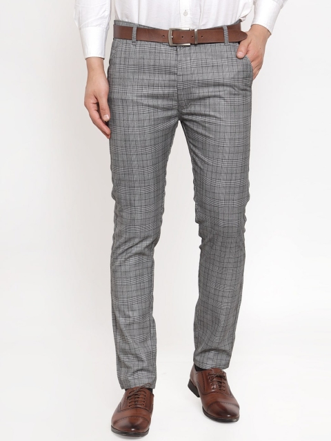 

JAINISH Men Grey Checked Smart Tapered Fit Formal Trousers
