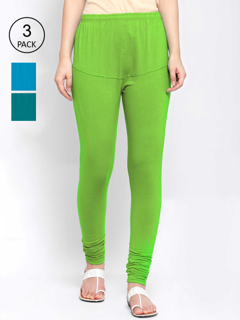 

KLOTTHE Women Pack Of 3 Solid Cotton Churidar-Length Leggings, Grey melange