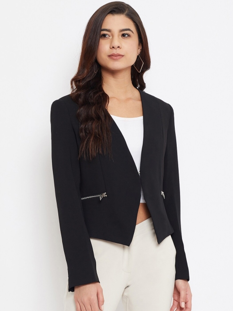 

Madame Women Black Solid Open-Front Blazer
