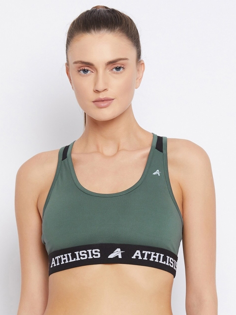 

ATHLISIS Green & Black Colourblocked Workout Bra - Lightly Padded