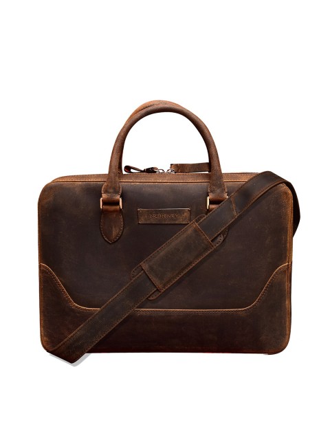 

DR HENRY Men Brown Leather Laptop Bag