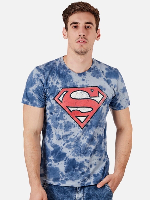 

Free Authority Men Blue Superman Dyed V-Neck Raw Edge T-shirt
