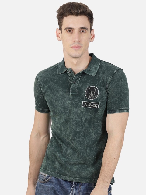 

Free Authority Men Olive Green Punisher Printed Polo Collar T-shirt
