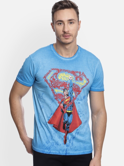 

Free Authority Men Blue Superman Printed Raw Edge T-shirt