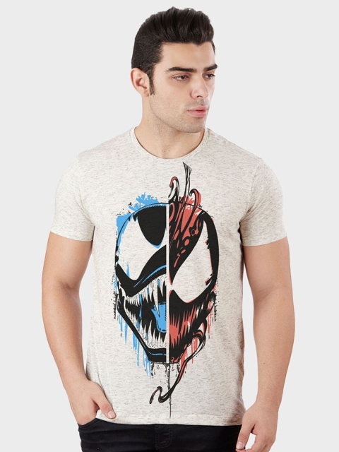 

Free Authority Men White Venom Printed Raw Edge T-shirt