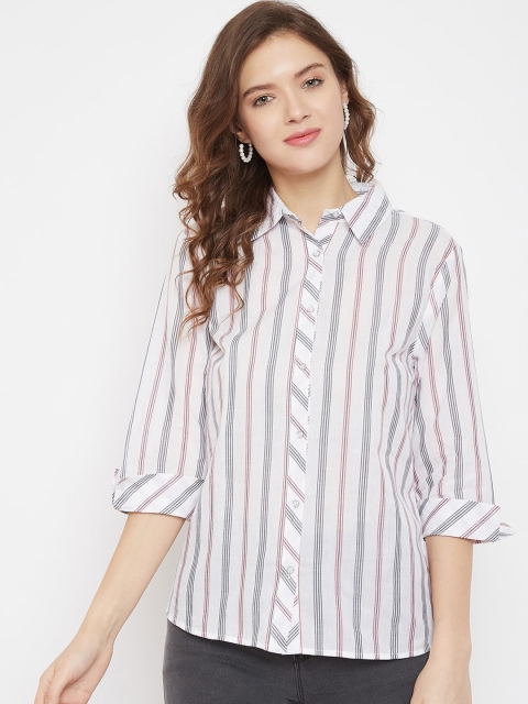 

Madame Women White Vertical Striped Casual Shirt